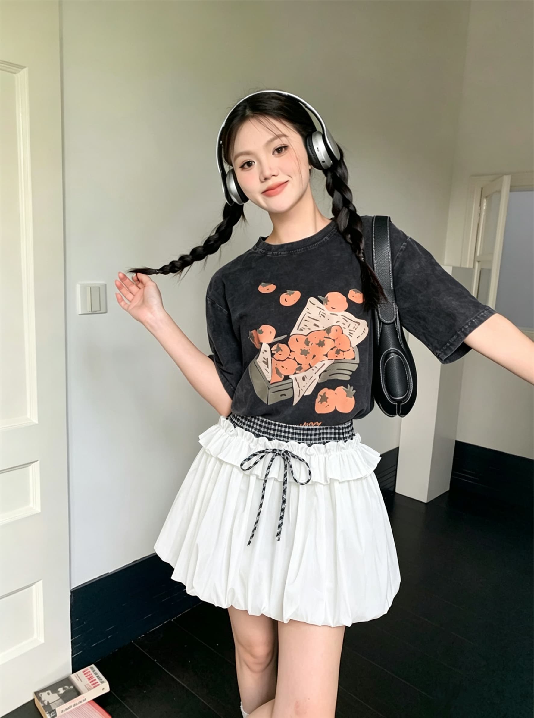 신제품 프릴 체크무늬 패치워크 꽃밭 치마 반신 스커트 여성 새로운 노출 방지 한 마디 플리츠 스커트 퍼프 미니 스커트 상세 이미지 9