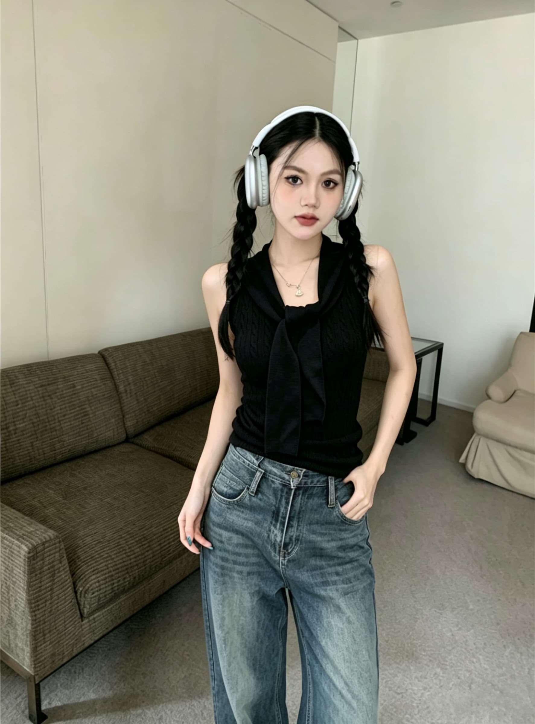 신제품 한 부서 단색 꽈배기 레이스업 조끼 니트 스웨터 여성 여름 민소매 몸매 가꾸기 슬림해 보이는 캐주얼 맨위 상세 이미지 5