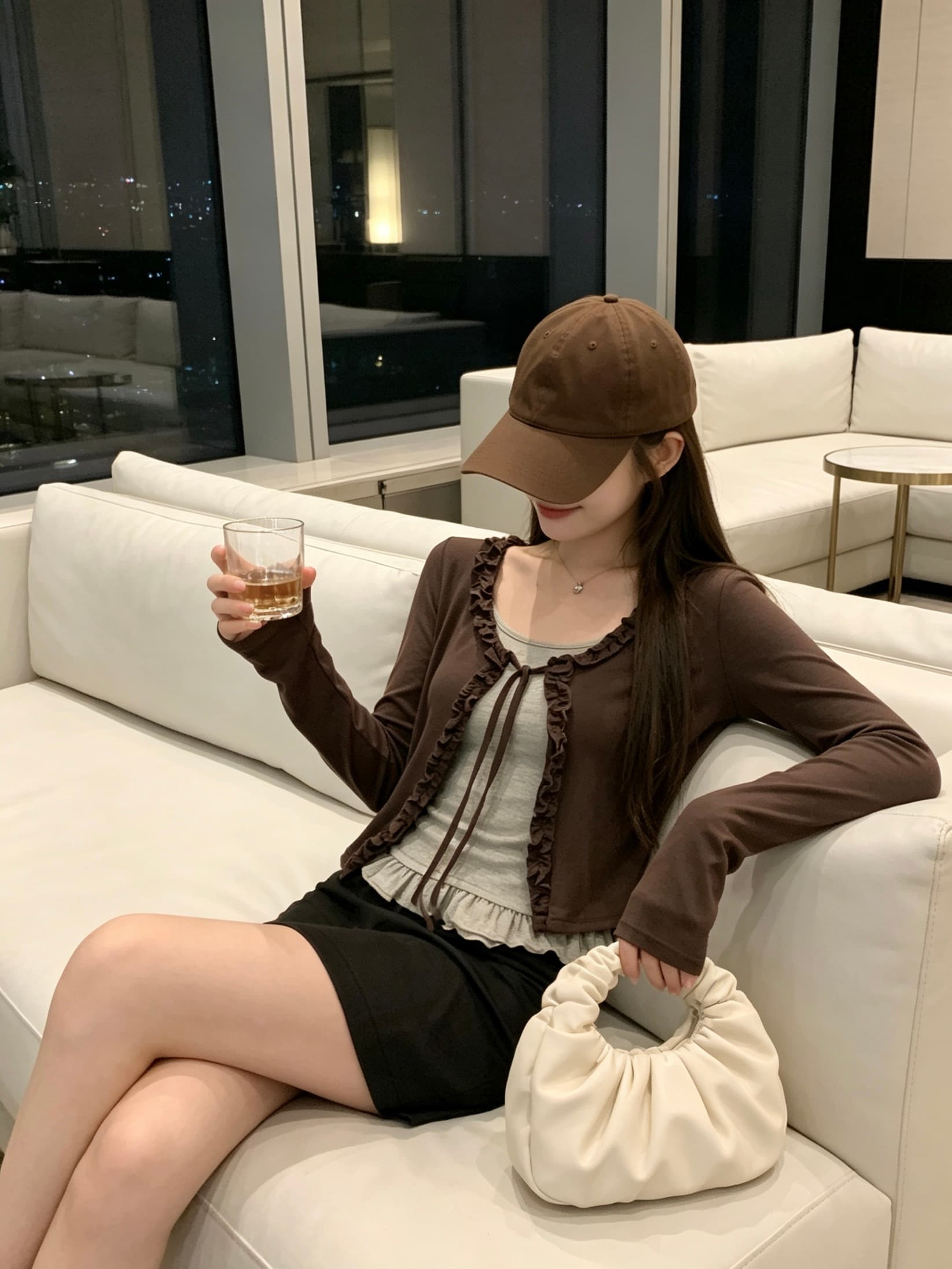 신제품 페이크 레이어드 패치워크 긴팔 기본 셔츠 여성 봄 가을 작은 대중 분위기 센스 프릴 오픈 가디건 맨위 이미지 3