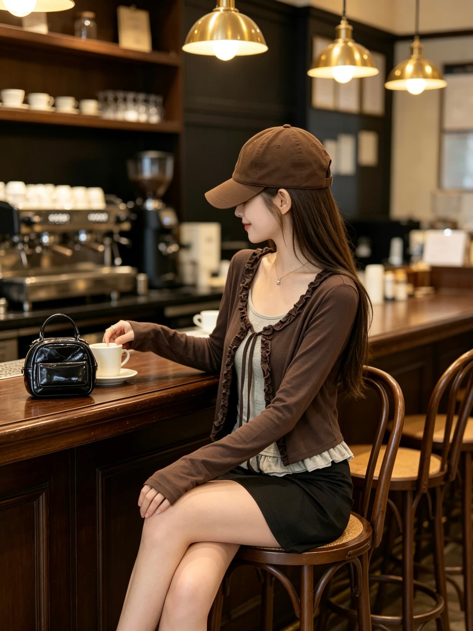 신제품 페이크 레이어드 패치워크 긴팔 기본 셔츠 여성 봄 가을 작은 대중 분위기 센스 프릴 오픈 가디건 맨위 상세 이미지 6