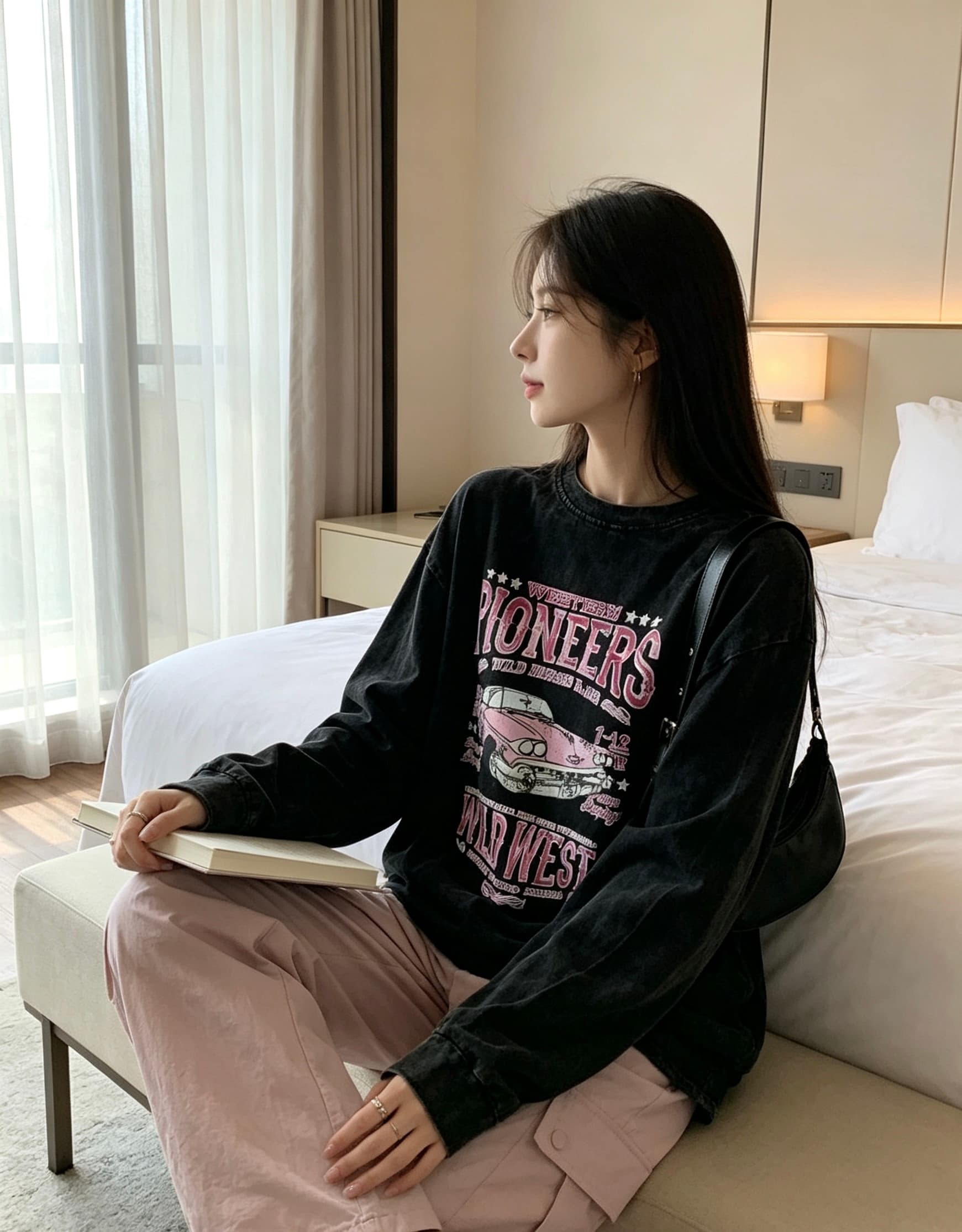 실사 정가 2026 이른 봄 새로운 아메리칸 레트로 높음 거리 디자인 센스 마 오래된 워싱 후드티 티셔츠 이미지 2