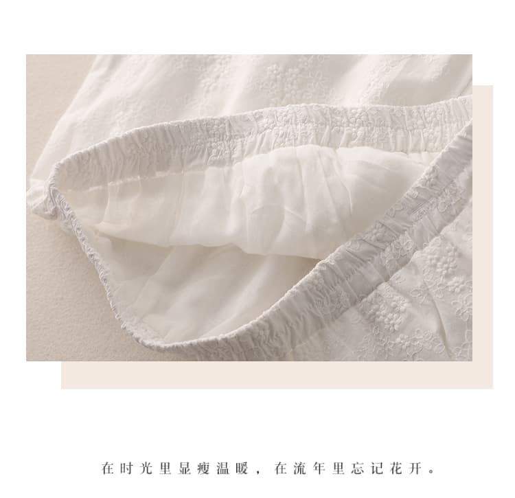 실사 화이트 얇은 스타일 면 린넨 바지 여성 여름 새로운 하이웨이스트 루즈핏 9부 바지 순면 자수 스트레이트 바지 긴 바지 상세 이미지 7