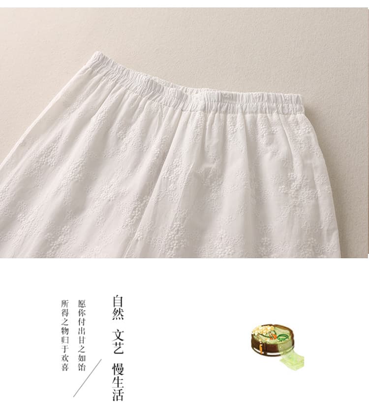 실사 화이트 얇은 스타일 면 린넨 바지 여성 여름 새로운 하이웨이스트 루즈핏 9부 바지 순면 자수 스트레이트 바지 긴 바지 상세 이미지 11