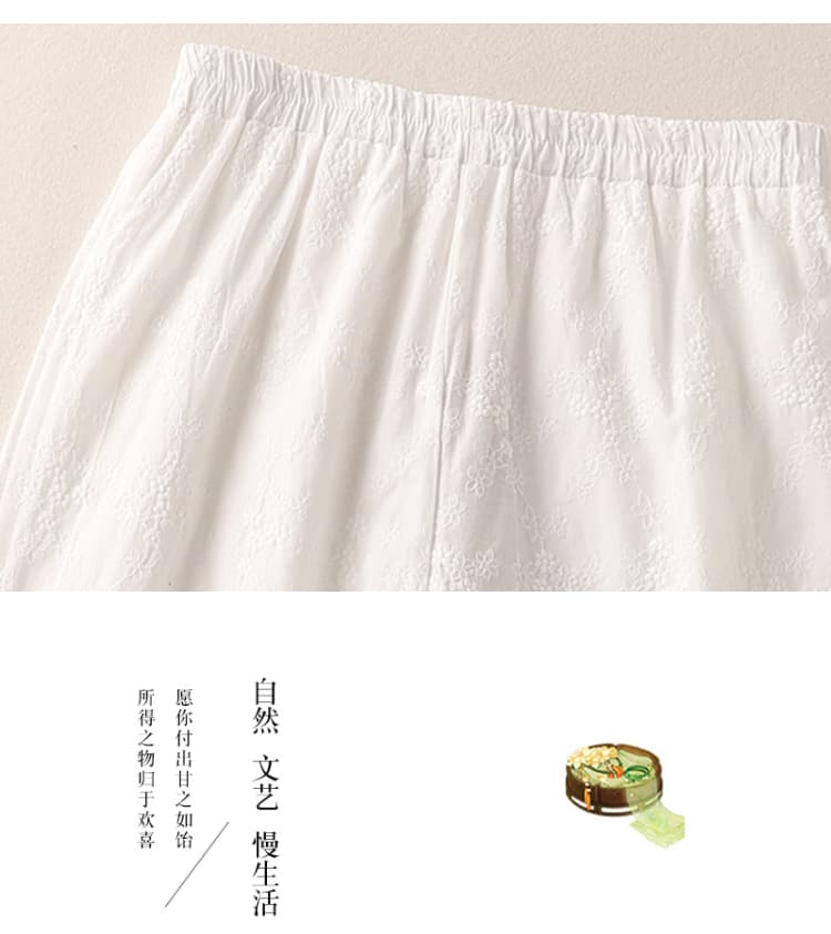 실사 화이트 얇은 스타일 면 린넨 바지 여성 여름 새로운 하이웨이스트 루즈핏 9부 바지 순면 자수 스트레이트 바지 긴 바지 상세 이미지 16