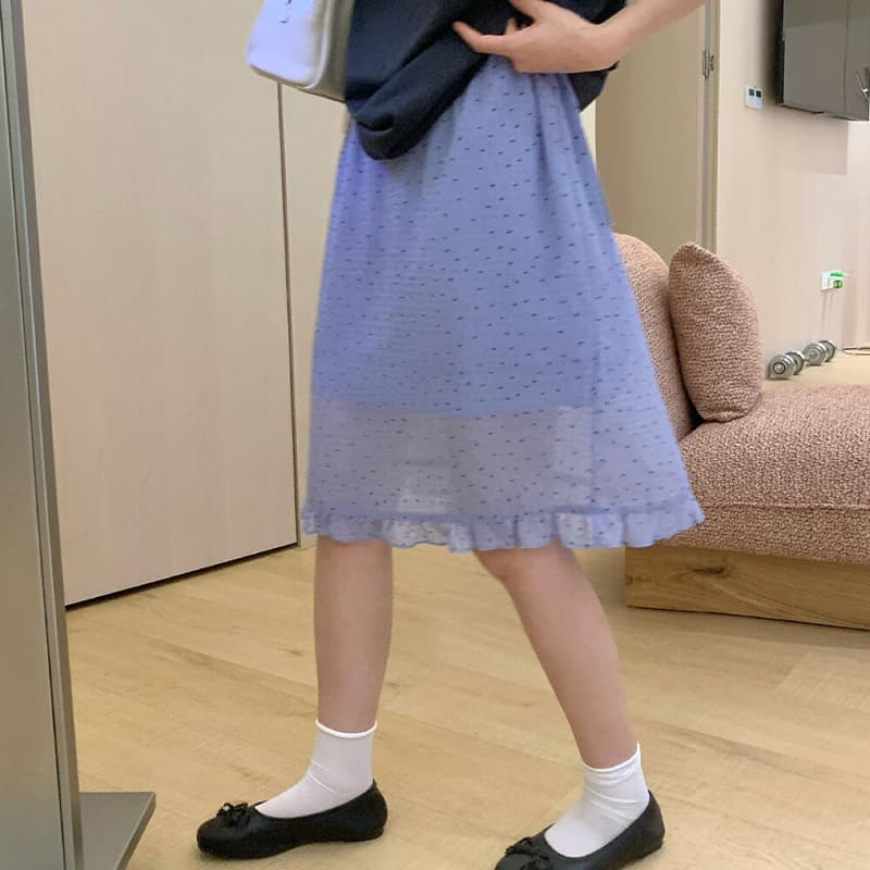 2026 프랑스식 레트로 질감 센스 도트 무늬 반신 스커트 부드러운 바람 달콤함 다용도 얇은 스타일 타이트 스커트 중간 길이 스커트 이미지 2