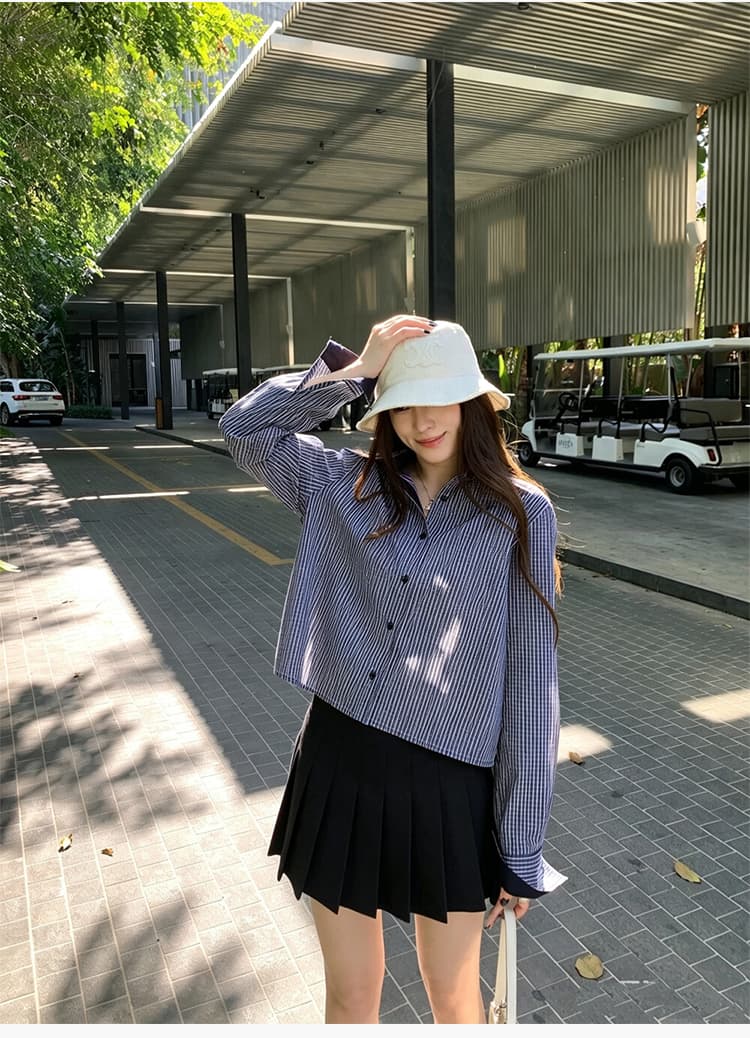 실사 플리츠 스커트 여성 새로운 하이웨이스트 A라인 스커트 가을 새로운 슬림해 보이는 회색 미니 스커트 작은 키 반신 스커트 트렌디 상세 이미지 5