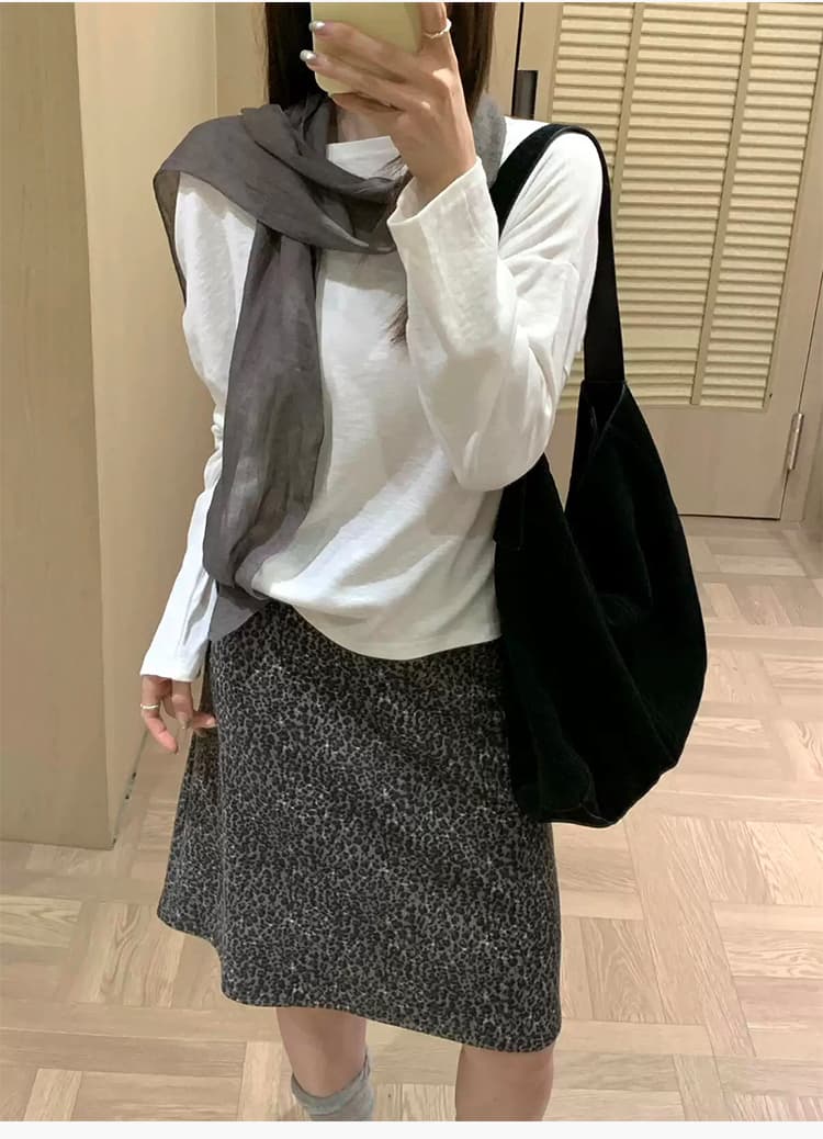 미니멀리즘 가을 새로운 다용도 디자인 센스 무거운 작업 자카드 중간 스커트 5 점 치마 하이웨이스트 슬림해 보이는 레오파드 무늬 반신 스커트 상세 이미지 7
