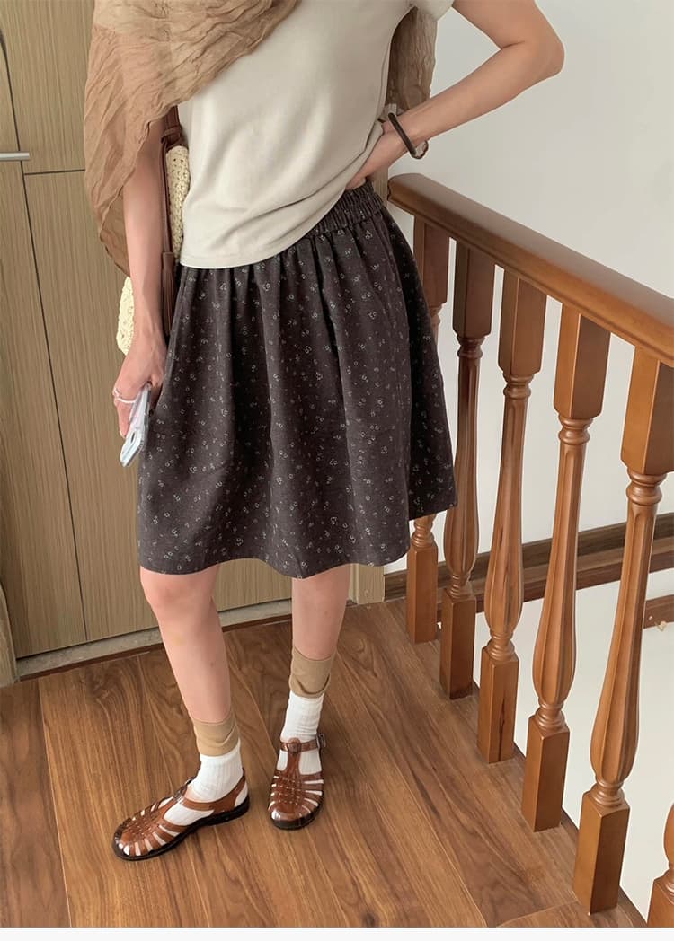 실사 가을 새로운 한 부서 chic 꽃무늬 반신 스커트 다용도 슬림해 보이는 허리밴드 캐주얼 한 마디 꽃밭 중간 스커트 상세 이미지 14