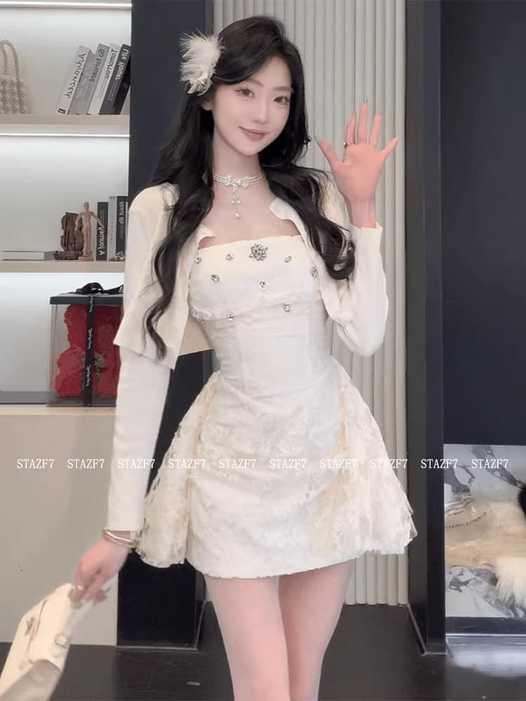 특히 아름다움 어린이 stazf7 지방 mm 프랑스식 명문 여성 레이스 다이아몬드 세팅 슬립 드레스 여성 봄 품격 순수한 욕망 허리 수축 A라인 스커트 이미지 4