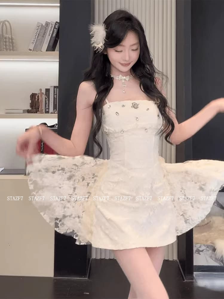 특히 아름다움 어린이 stazf7 지방 mm 프랑스식 명문 여성 레이스 다이아몬드 세팅 슬립 드레스 여성 봄 품격 순수한 욕망 허리 수축 A라인 스커트 이미지 5