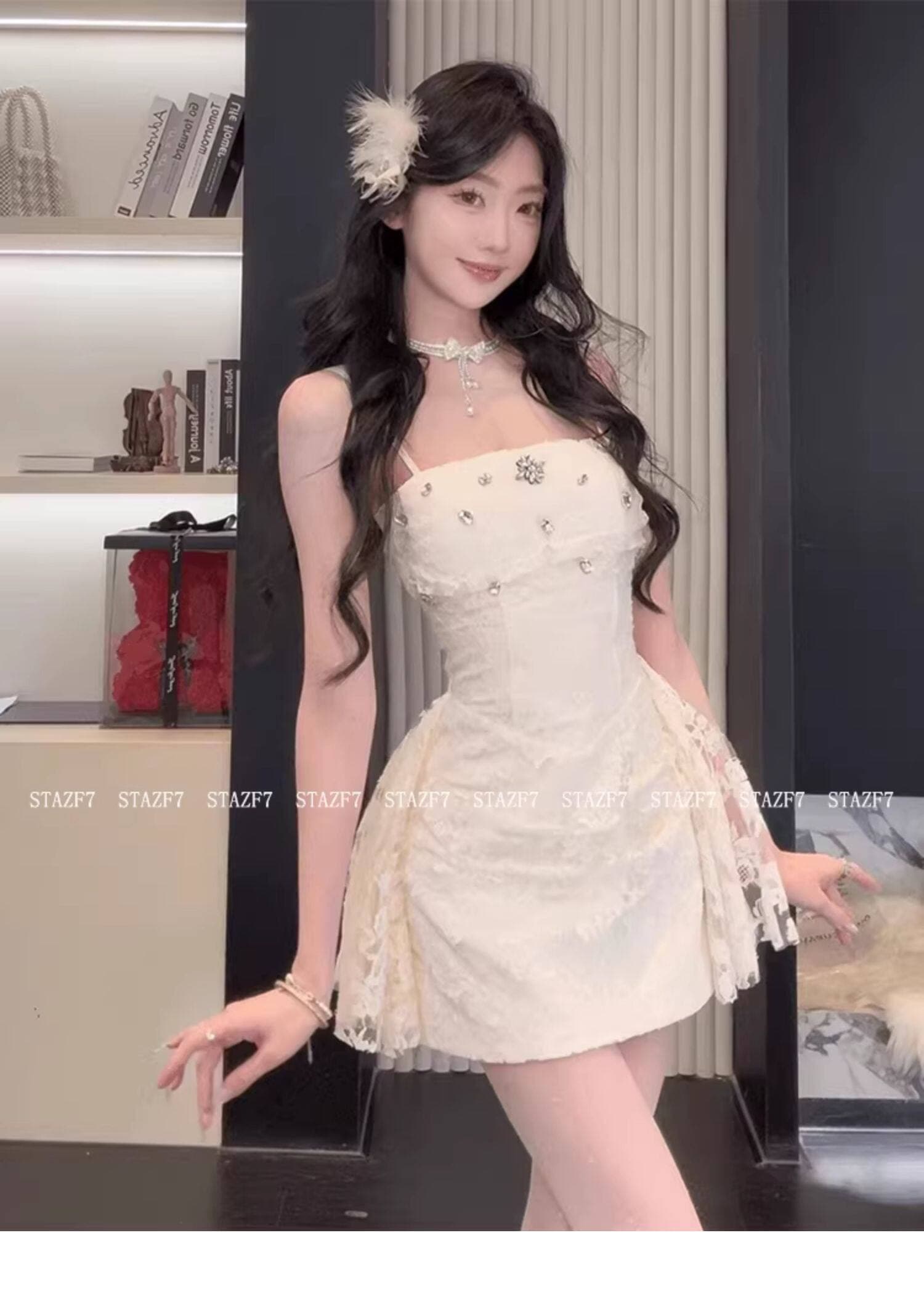 특히 아름다움 어린이 stazf7 지방 mm 프랑스식 명문 여성 레이스 다이아몬드 세팅 슬립 드레스 여성 봄 품격 순수한 욕망 허리 수축 A라인 스커트 상세 이미지 18