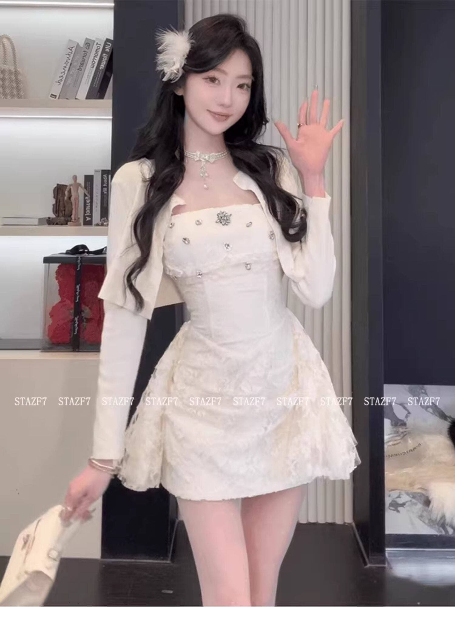 특히 아름다움 어린이 stazf7 지방 mm 프랑스식 명문 여성 레이스 다이아몬드 세팅 슬립 드레스 여성 봄 품격 순수한 욕망 허리 수축 A라인 스커트 상세 이미지 19