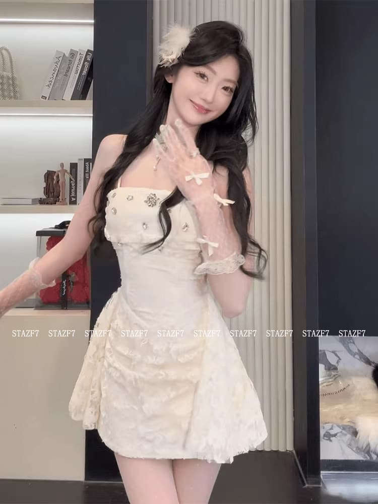 특히 아름다움 어린이 stazf7 지방 mm 프랑스식 명문 여성 레이스 다이아몬드 세팅 슬립 드레스 여성 봄 품격 순수한 욕망 허리 수축 A라인 스커트 상세 이미지 24