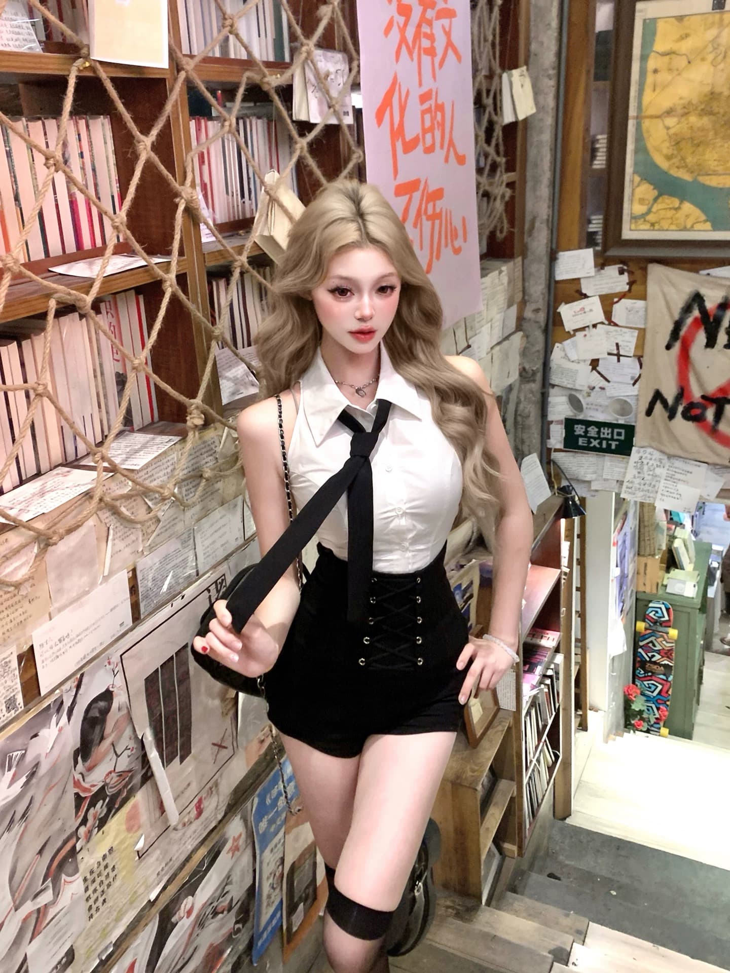 joy kiki 거위 위로 뭐라구? 높음 지혜 한 여성 민소매 로얄 자매 몸매 가꾸기 핫걸 셔츠 하이웨이스트 반바지 세트 여성 상세 이미지 22