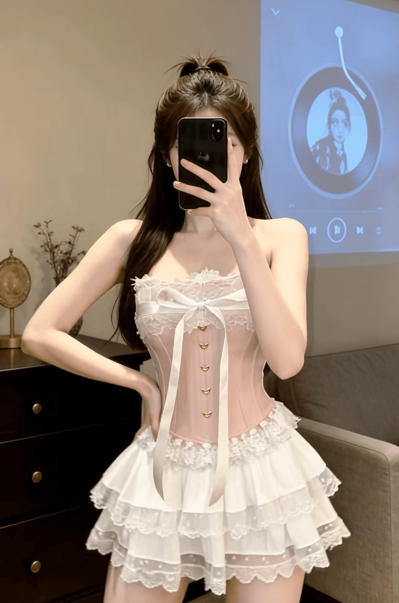 순수한 욕망 달콤함 레이스 조각 튜브탑 조끼 여성 몸매 가꾸기 허리 수축 인사이드 가져 가라. 만나는 생선뼈 맨위 반신 스커트 상세 이미지 2