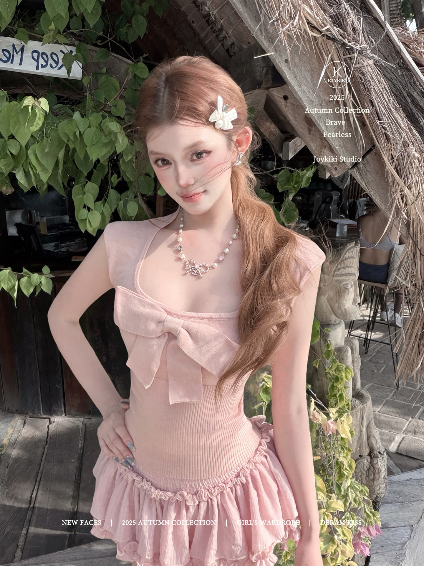 joykiki 거위 위로 뭐라구? 천 새싹 젤리 u 칼라 순수한 욕망 바람 나비 매듭 패키지 어깨 소매 맨위 몸매 가꾸기 민소매 이미지 4