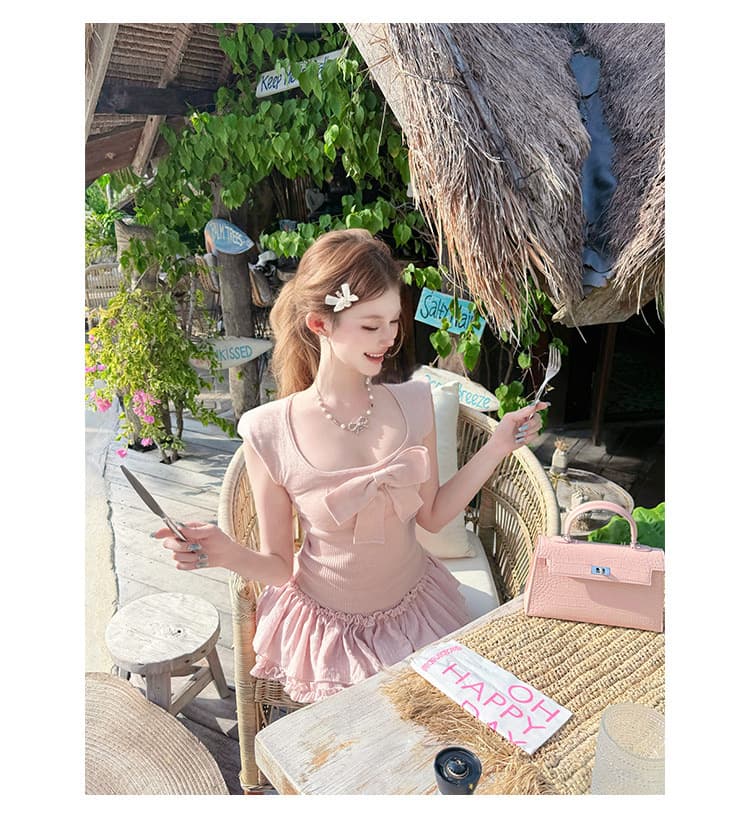 joykiki 거위 위로 뭐라구? 천 새싹 젤리 u 칼라 순수한 욕망 바람 나비 매듭 패키지 어깨 소매 맨위 몸매 가꾸기 민소매 상세 이미지 8
