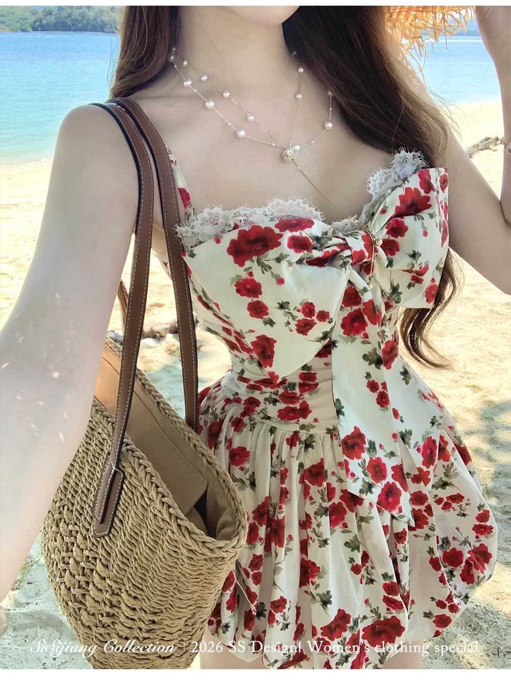 sisi jiang 장미 달콤한 차 캐주얼 휴가 바람 레트로 꽃무늬 나비 매듭 허리 수축 슬립 꽃밭 치마 상세 이미지 26