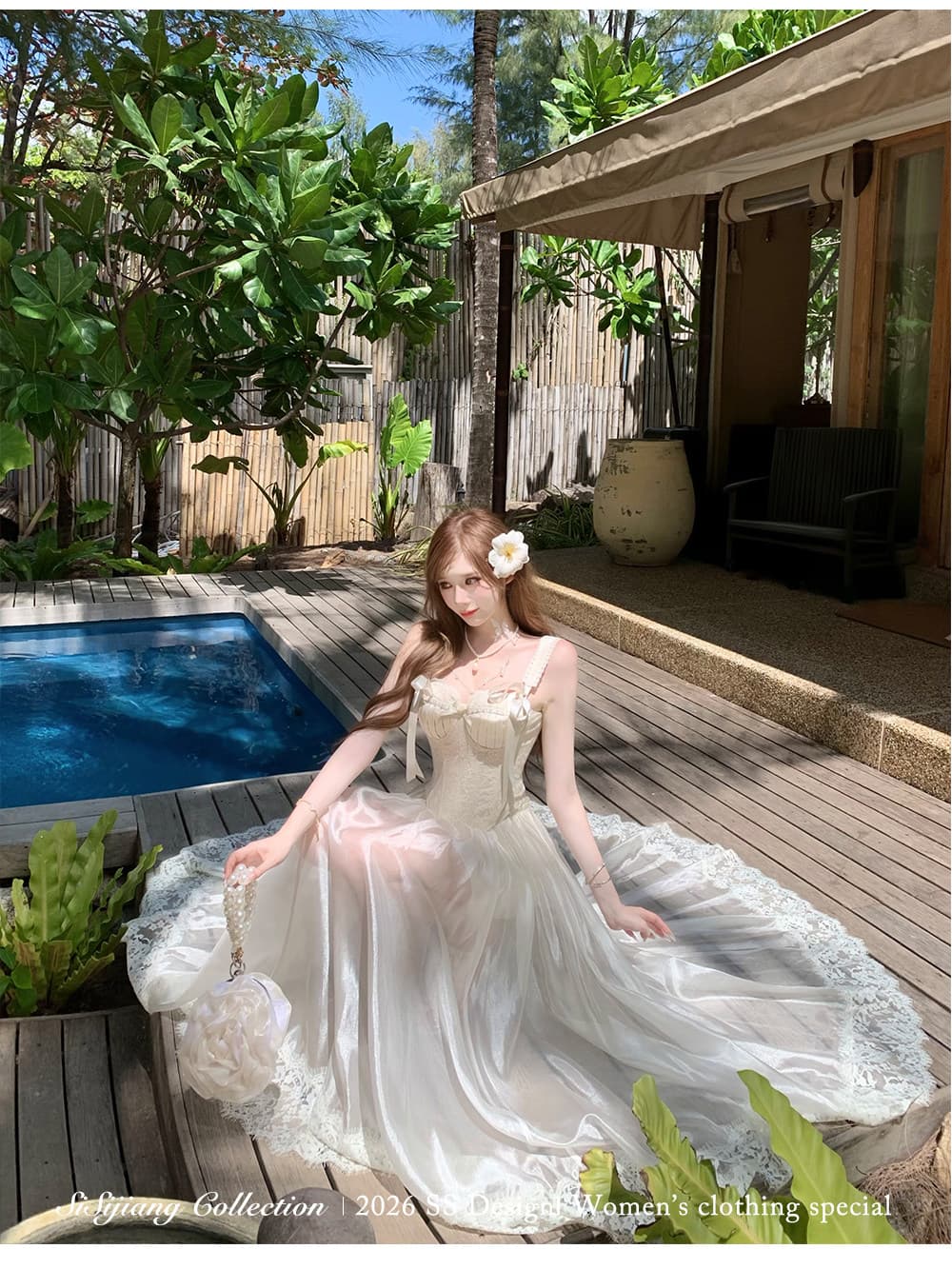 sisi jiang 공단 빛 꿀 달콤한 꿈 부드러운 레이스 몸매 가꾸기 생선뼈 오프숄더 맨위 퍼프 스커트 이미지 2