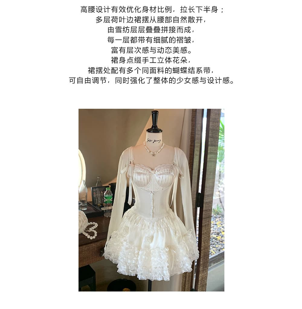 sisi jiang 공단 빛 꿀 달콤한 꿈 부드러운 레이스 몸매 가꾸기 생선뼈 오프숄더 맨위 퍼프 스커트 상세 이미지 13