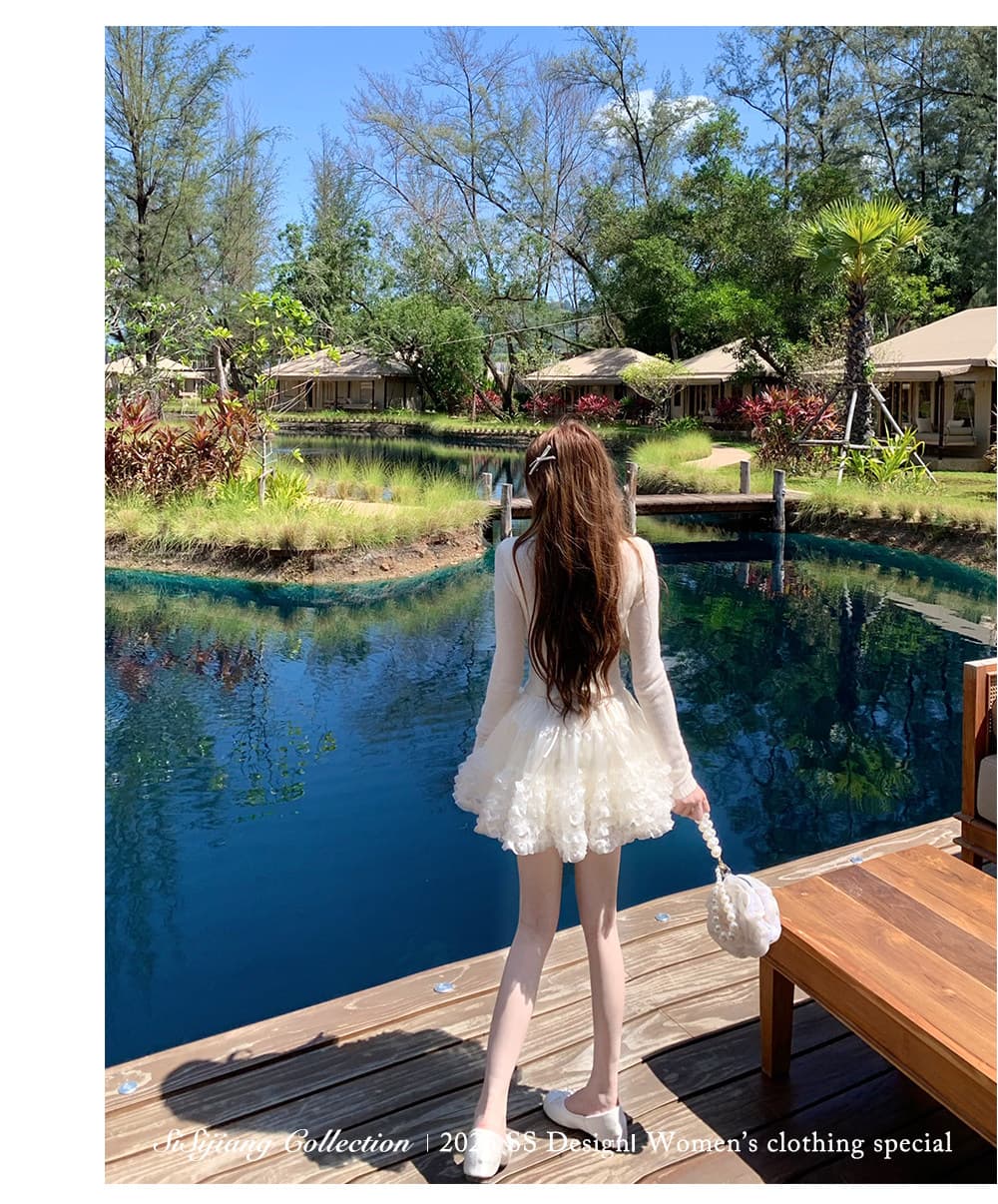 sisi jiang 공단 빛 꿀 달콤한 꿈 부드러운 레이스 몸매 가꾸기 생선뼈 오프숄더 맨위 퍼프 스커트 상세 이미지 35