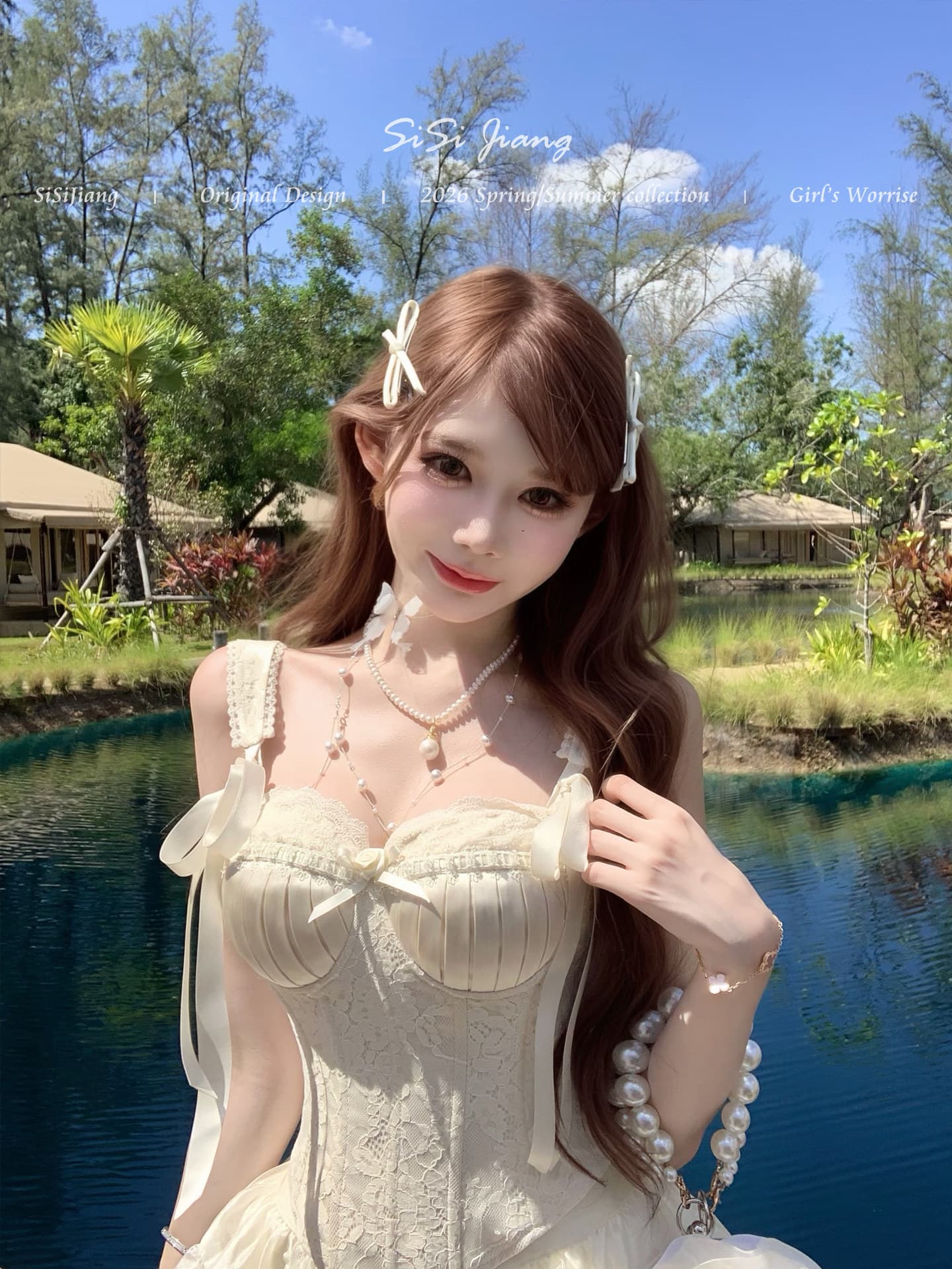 sisi jiang 공단 빛 꿀 달콤한 꿈 부드러운 레이스 몸매 가꾸기 생선뼈 오프숄더 맨위 퍼프 스커트 상세 이미지 39