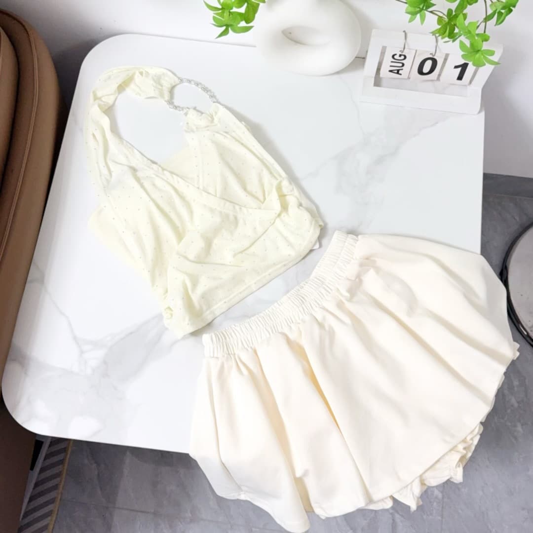 작은 p 의류 역 순수한 욕망 바람 행침 목 맨위 여성 여름 새로운 프랑스식 품격 허리 수축 슬림해 보이는 한 마디 핫걸 미니 스커트 상세 이미지 10