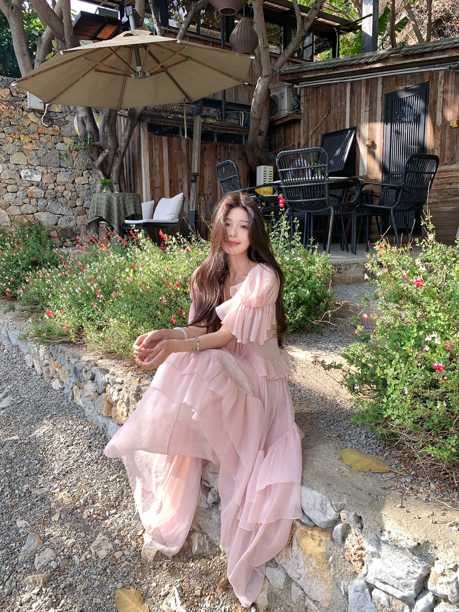 작은 6 월 6 월 브리트니 구멍 쉐어 쉬운 꿈 링 같은 단락 질감 주름 센스 거품 소매 레이스 연꽃 잎 드레스 상세 이미지 47