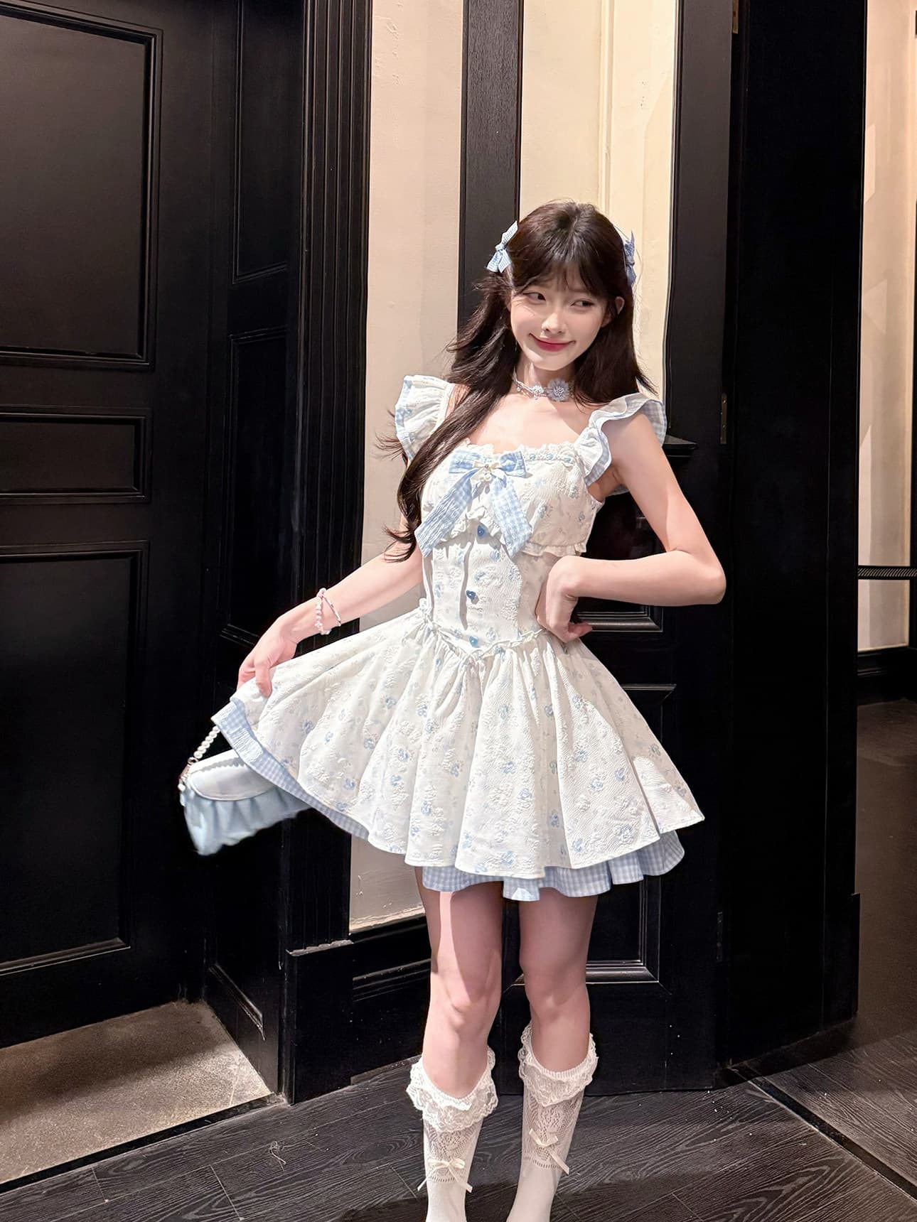 캄파넬라 세과 house 딸기 라스베리 라스베리 달콤한 스타일 파란색 작은 청신 프린트 3 차원 나비 매듭 예복 드레스 상세 이미지 24