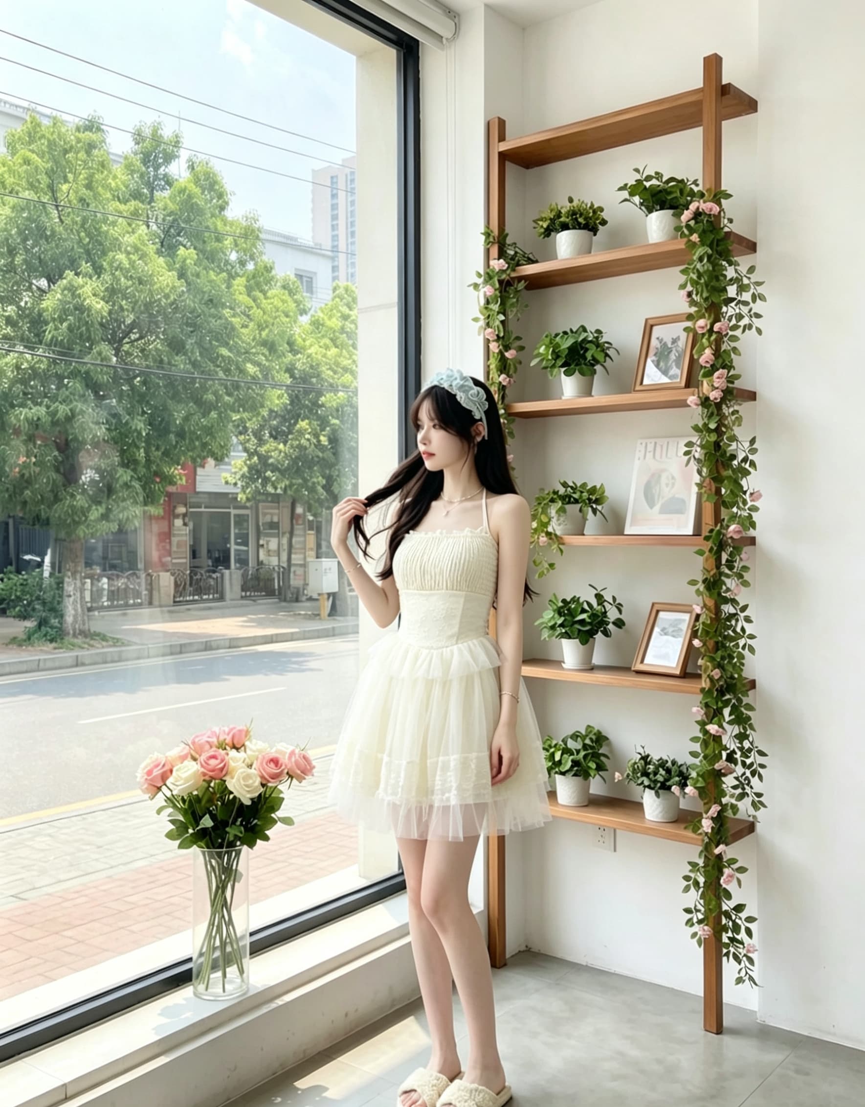 너 ~ 중 게으른 llan 가시 마녀 분위기 센스 섹시함 주름 튜브탑 레이스 백리스 퍼프 드레스 상세 이미지 6