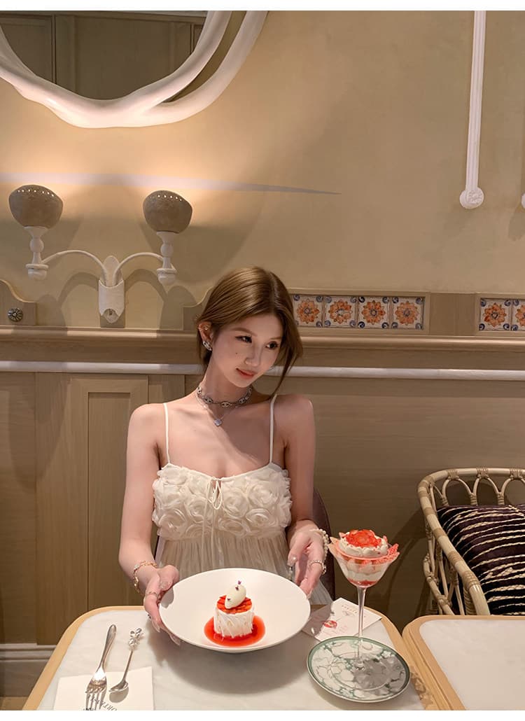 tongiiuu 트윈 룸 달콤한 사쿠라 디자인 센스 꽃 주름 슬립 여성 드레스 한 마디 슬림해 보이는 미니 스커트 여름 상세 이미지 33