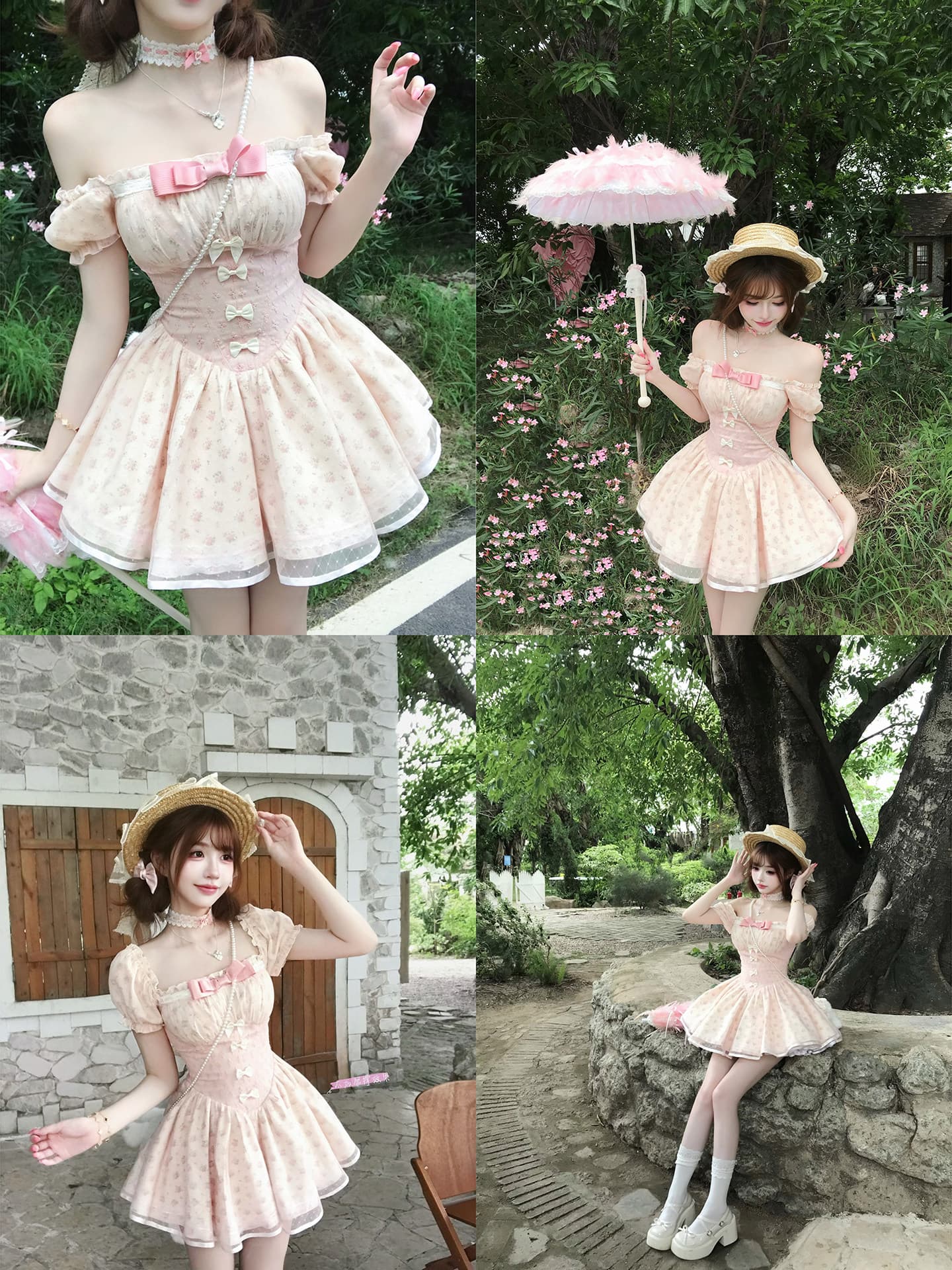 루이 茜 분말 안개 장미 봄 여름 달콤함 공주 바람 작은 대중 디자인 드레스 r1557n 상세 이미지 2