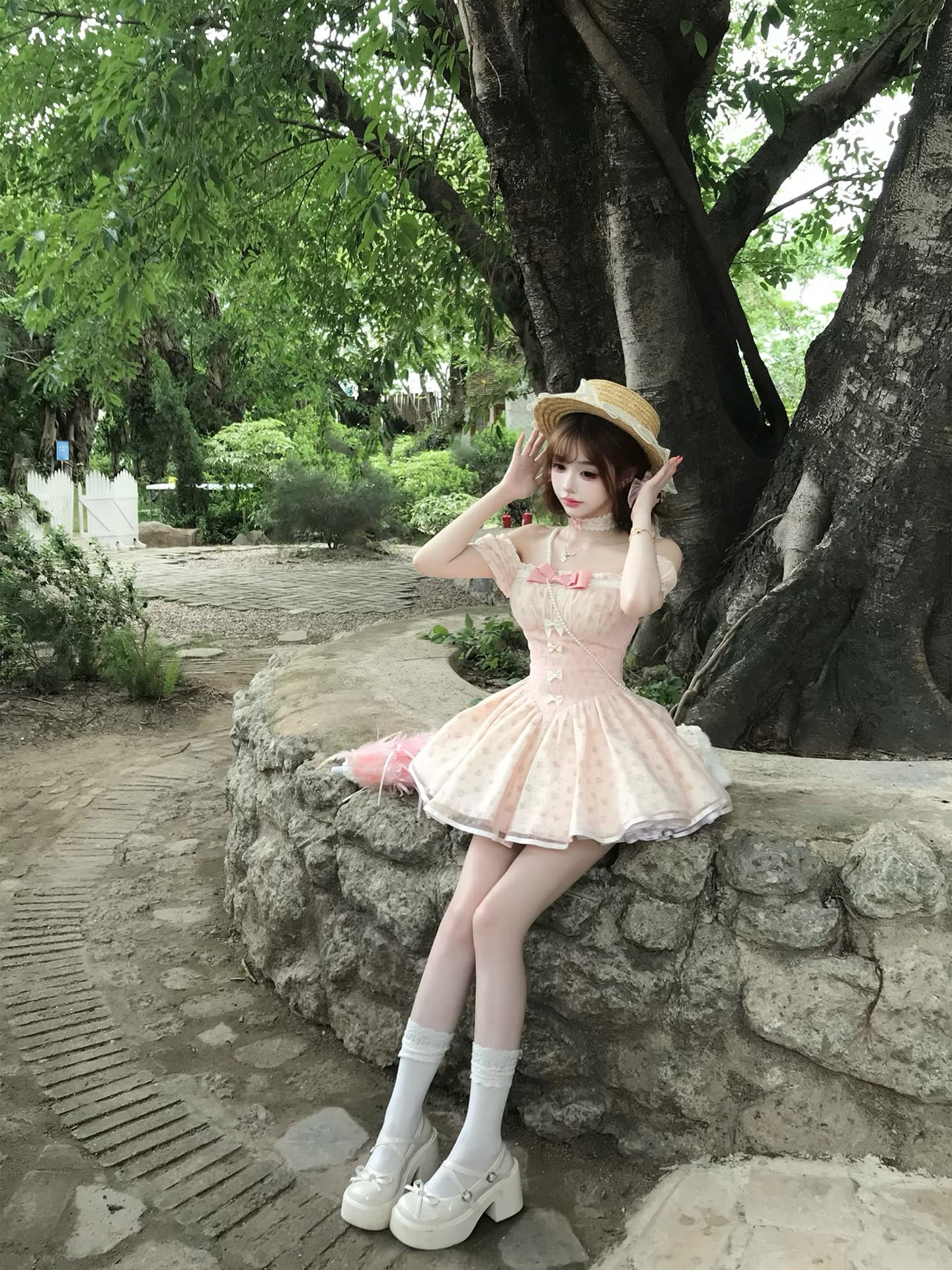 루이 茜 분말 안개 장미 봄 여름 달콤함 공주 바람 작은 대중 디자인 드레스 r1557n 상세 이미지 13