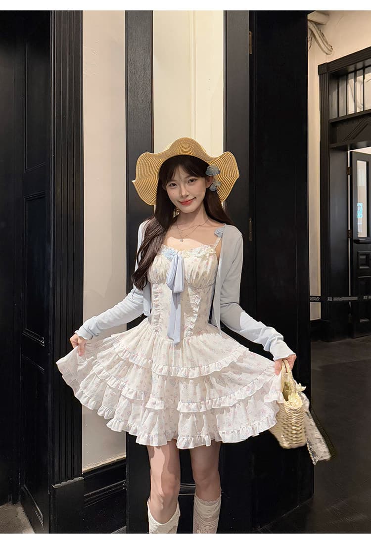 캄파넬라 세과 house 바다 소금 복숭아 복숭아 달콤함 꽃무늬 슬립 케이크 드레스 외부 가져 가라. 오픈 가디건 부드러운 예복 드레스 상세 이미지 5