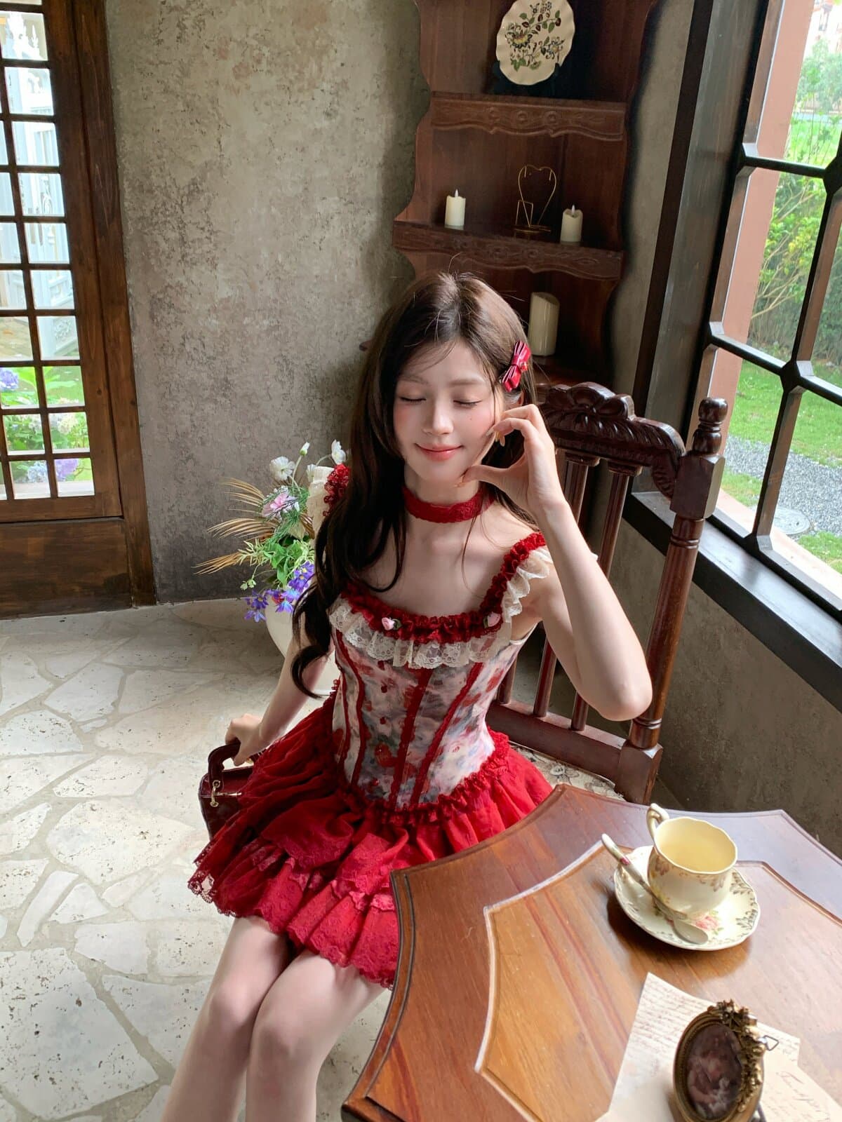 기타 한 작은 물고기 musefish 앨리스 이상한 나라 프랑스식 순수한 욕망 슬립 맨위 슬림해 보이는 케이크 반 스커트 세트 이미지 4