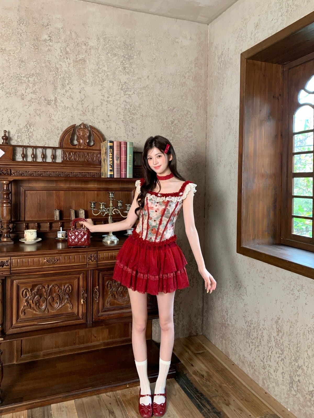 기타 한 작은 물고기 musefish 앨리스 이상한 나라 프랑스식 순수한 욕망 슬립 맨위 슬림해 보이는 케이크 반 스커트 세트 상세 이미지 7