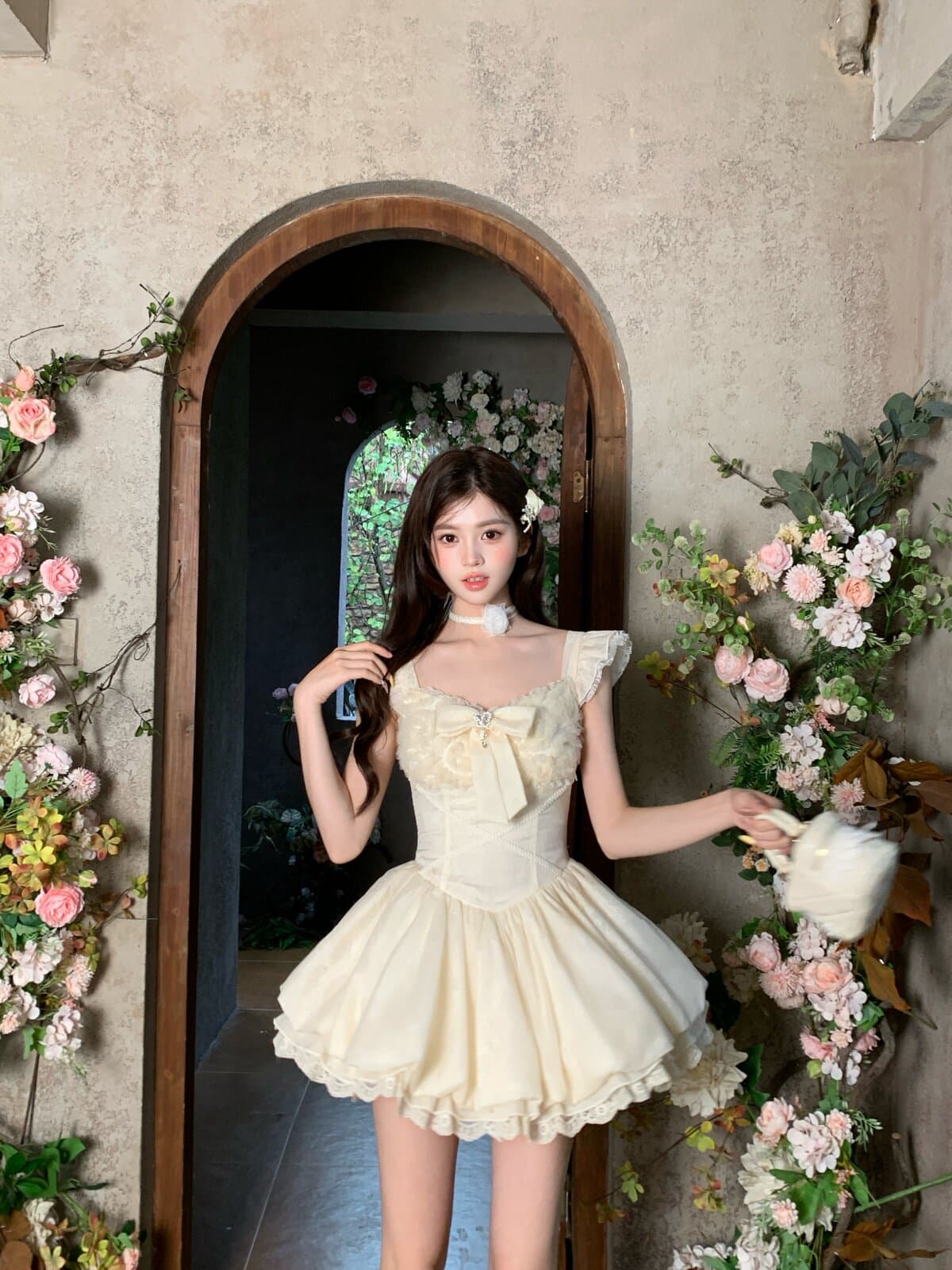 기타 한 작은 물고기 musefish 진정한 사랑 오는 프랑스식 무거운 작업 레이스 측면 공주 꽃밭 치마 허리 수축 드레스 상세 이미지 15