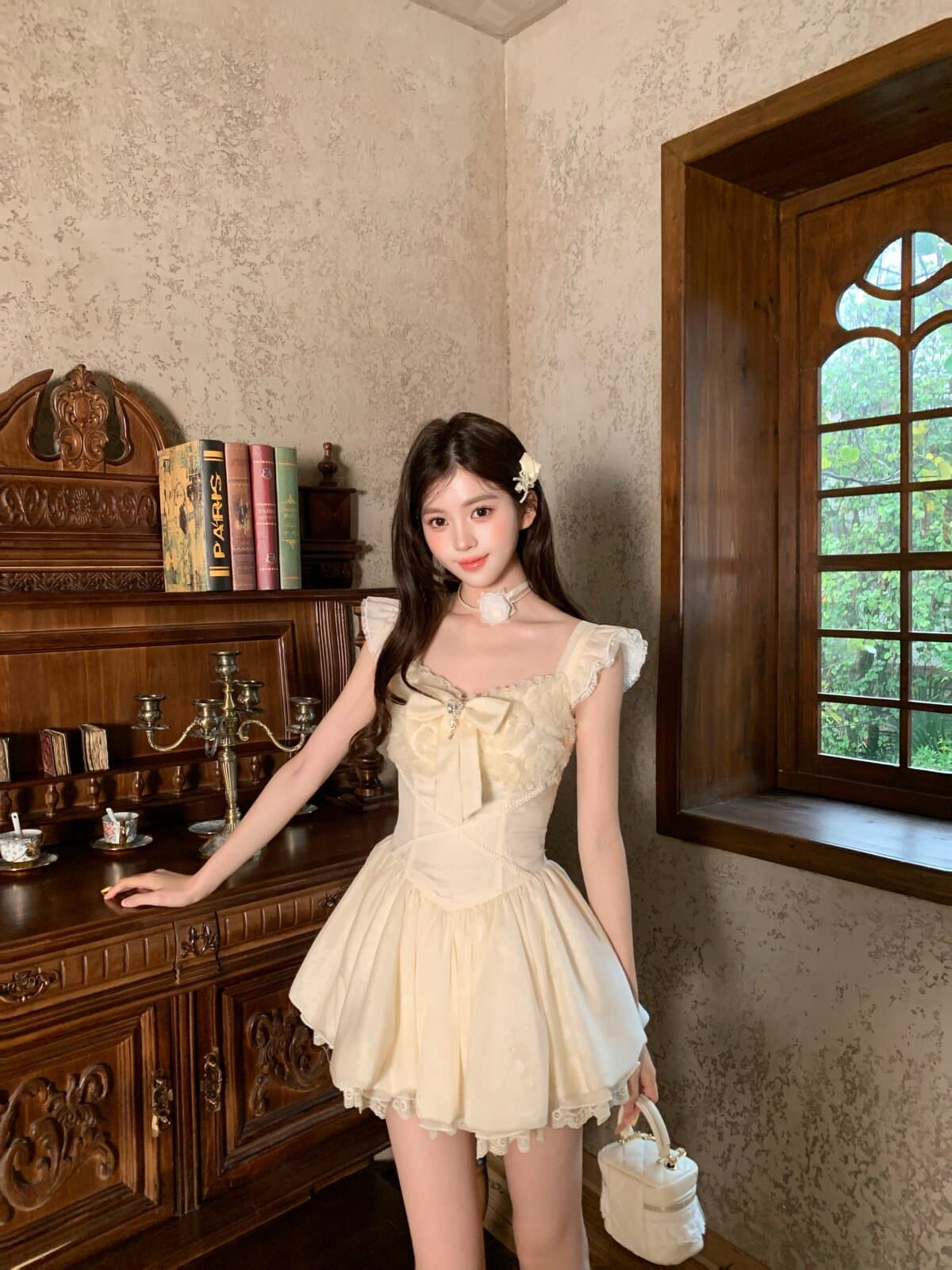 기타 한 작은 물고기 musefish 진정한 사랑 오는 프랑스식 무거운 작업 레이스 측면 공주 꽃밭 치마 허리 수축 드레스 상세 이미지 26