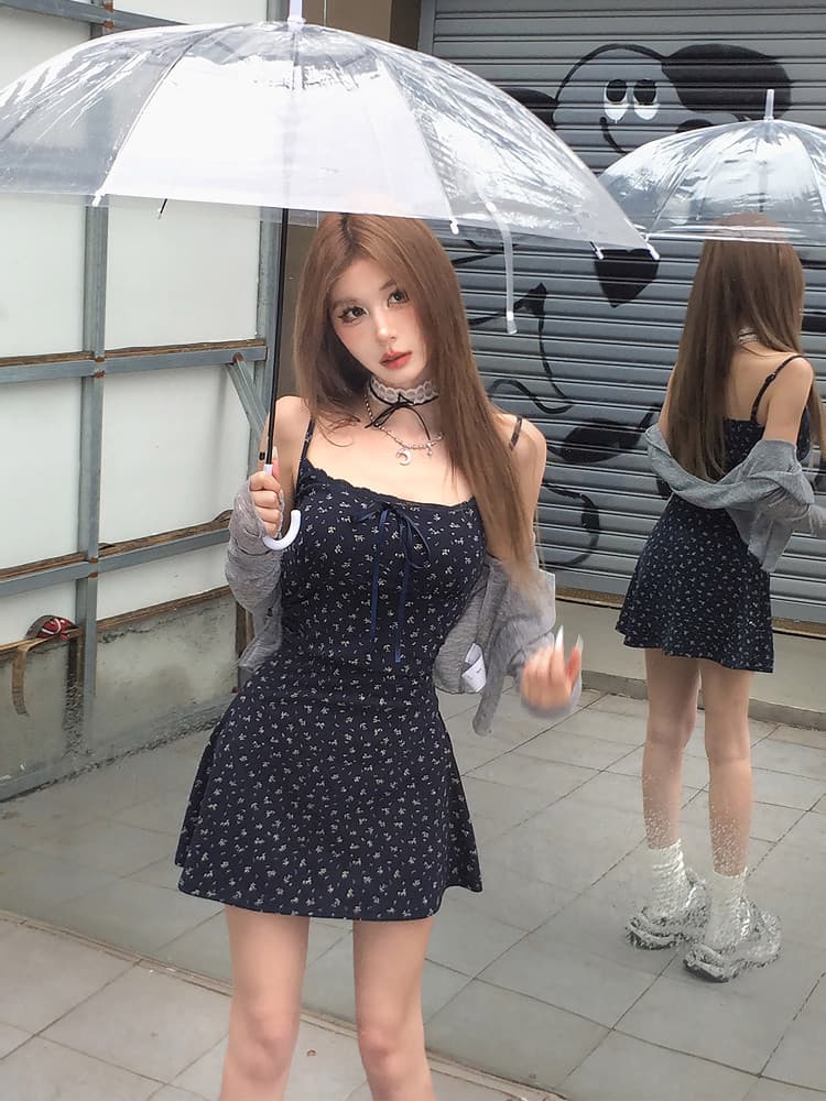 mejiu 꿀 나인 북해 정원 슬립 꽃무늬 치마 여름 프랑스식 드레스 디자인 센스 핫걸 미니 스커트 상세 이미지 24