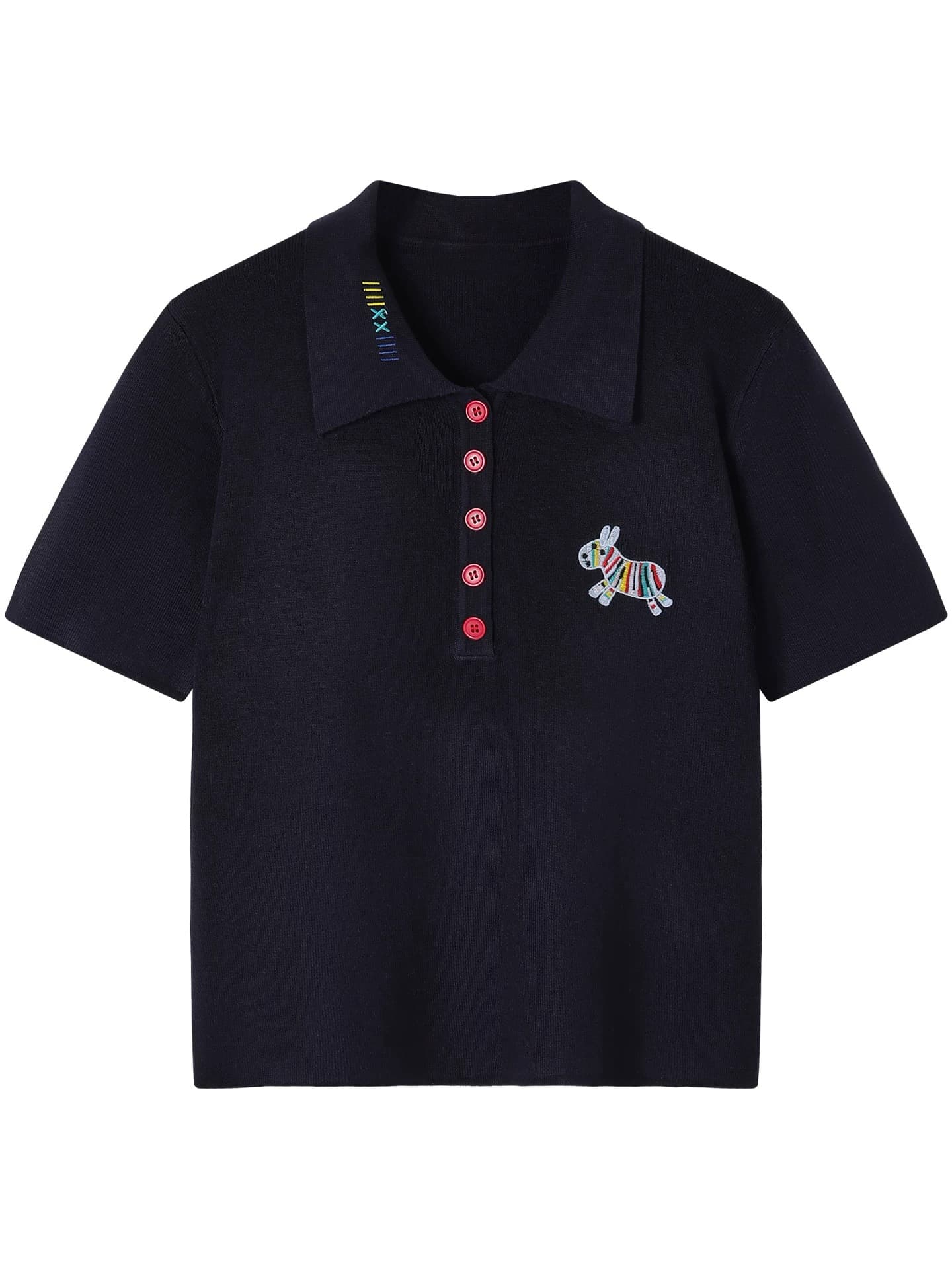 작은 곰 자수 POLO 칼라 니트 반팔 여성 여름 새로운 슬림해 보이는 다용도 맨위 상세 이미지 1