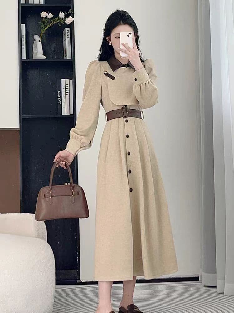 빅 사이즈 여성 의류 긴팔 여성 드레스 이른 가을 새로운 품격 몸매 가꾸기 고급 센스 인사이드 코디 코트 롱 스커트 이미지 2