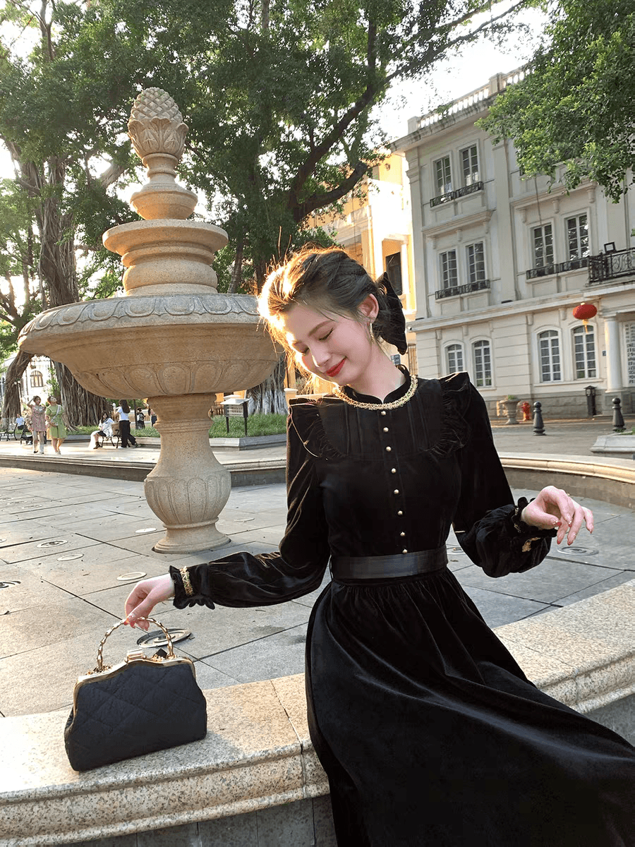 빅 사이즈 여성 의류 평생 로마의 금 궁전 프랑스식 여성 드레스 가을 새로운 검정색 슬림해 보이는 하이웨이스트 치마 상세 이미지 5