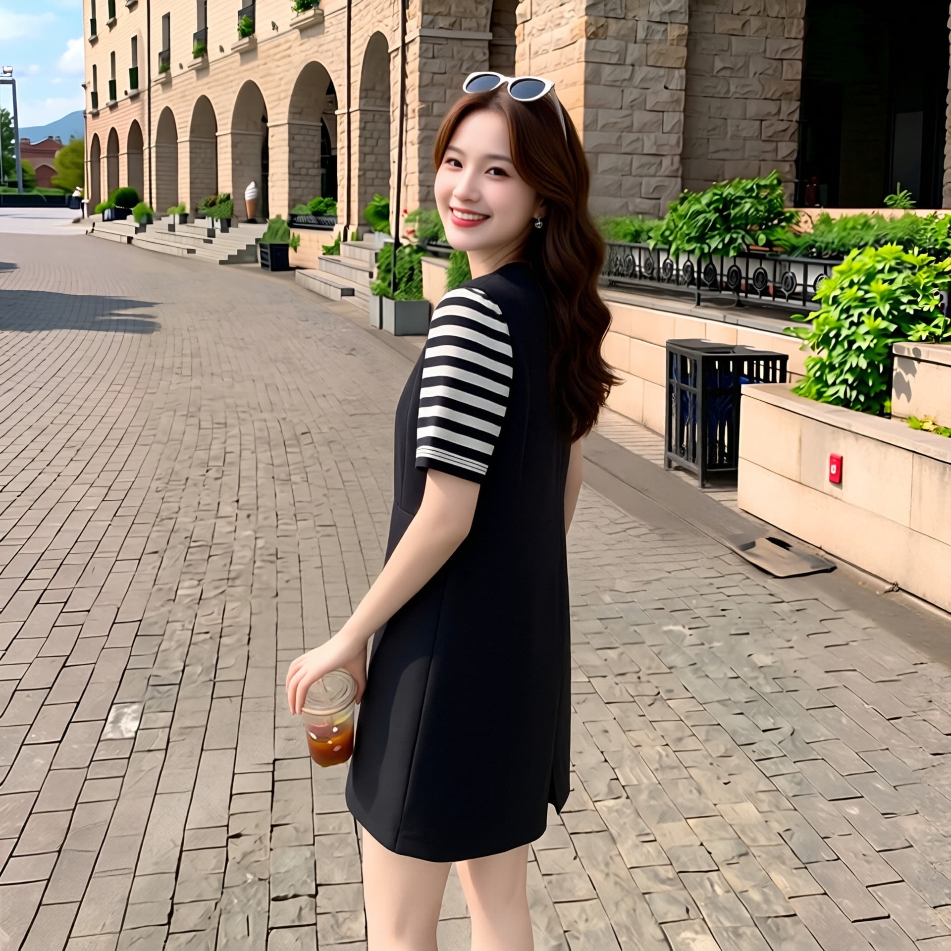 여름 새로운 스트라이프 반팔 빅 사이즈 세트 여성 멜빵 바지 반바지 투피스 세트 이미지 2