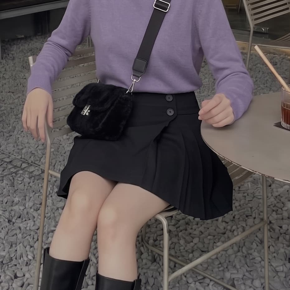 실사 반신 스커트 일본식 ins 미니멀리즘 트렌드 달콤함 여성 새로운 패션 단색 플리츠 스커트 미니 스커트 이미지 3