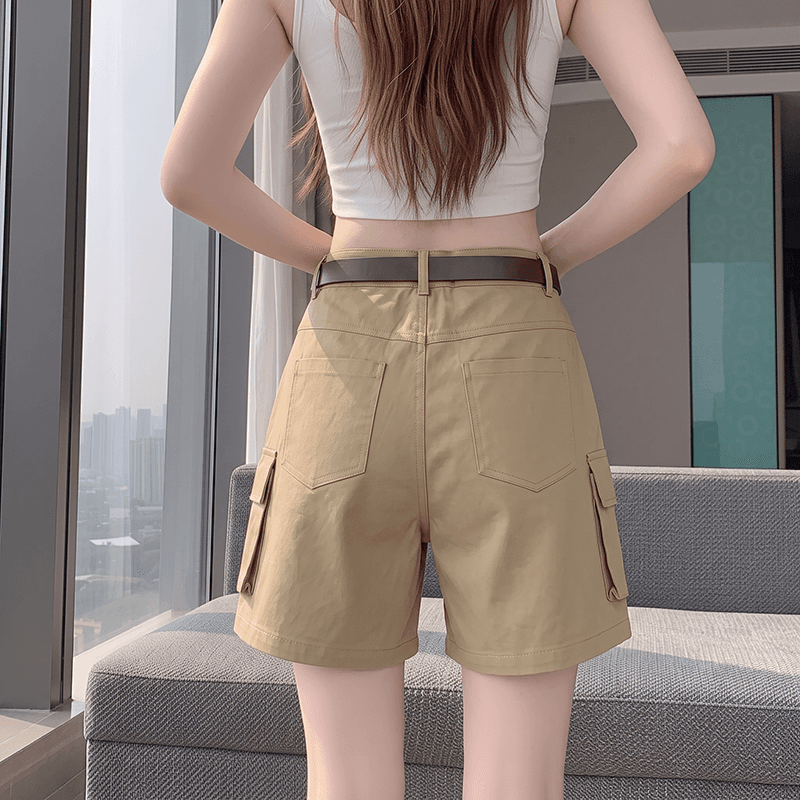 실사 한 부서 반바지 여성 여름 2026 새로운 카키 색 캐주얼 바지 워크웨어 팬츠 아메리칸 작은 키 핫 바지 트렌디 상세 이미지 9