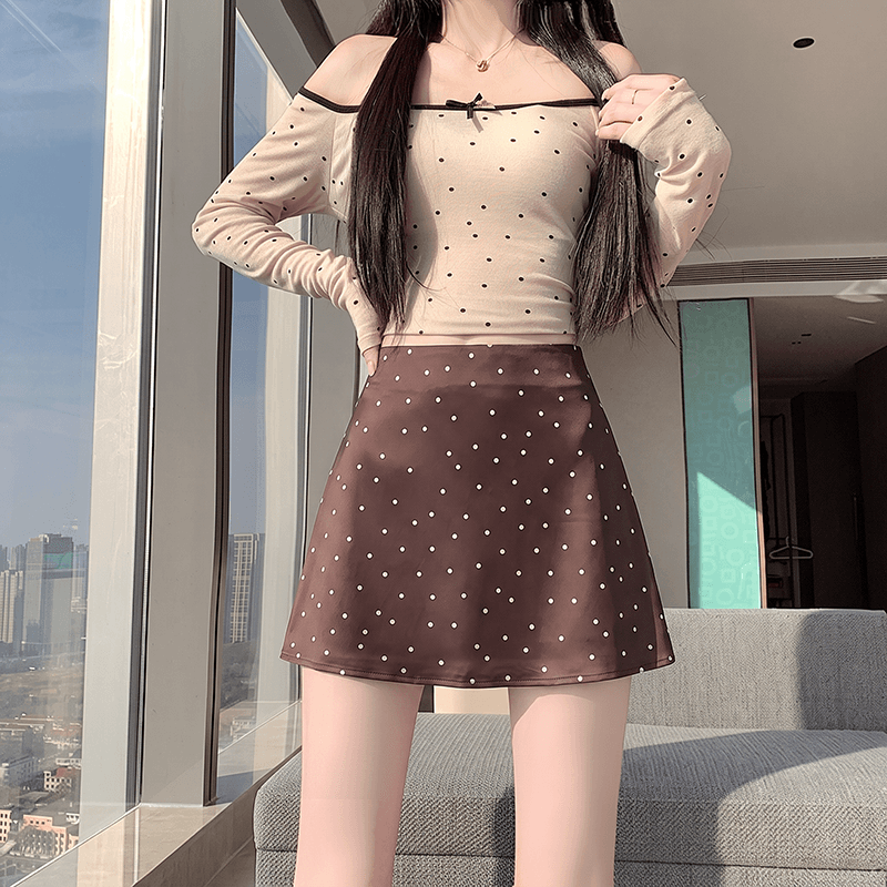 너무 디스플레이 품격 위로 한 부서 부드러운 바람 도트 무늬 반신 스커트 여성 여름 노출 방지 슬림해 보이는 한 마디 타이트 스커트 짧은 치마 상세 이미지 5