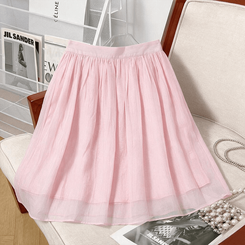 실사 빅 사이즈 여성 의류 부드러운 핑크색 Tulle 반신 스커트 여성 슬림해 보이는 루즈핏 우산 치마 표지 넓적 다리 다용도 한 마디 중간 스커트 이미지 4
