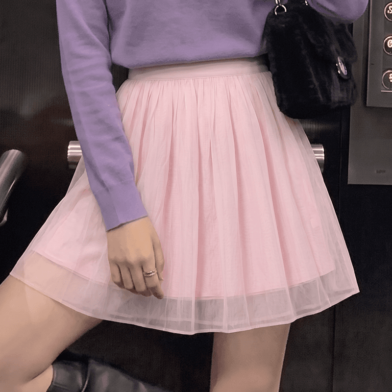 실사 빅 사이즈 여성 의류 부드러운 핑크색 Tulle 반신 스커트 여성 슬림해 보이는 루즈핏 우산 치마 표지 넓적 다리 다용도 한 마디 중간 스커트