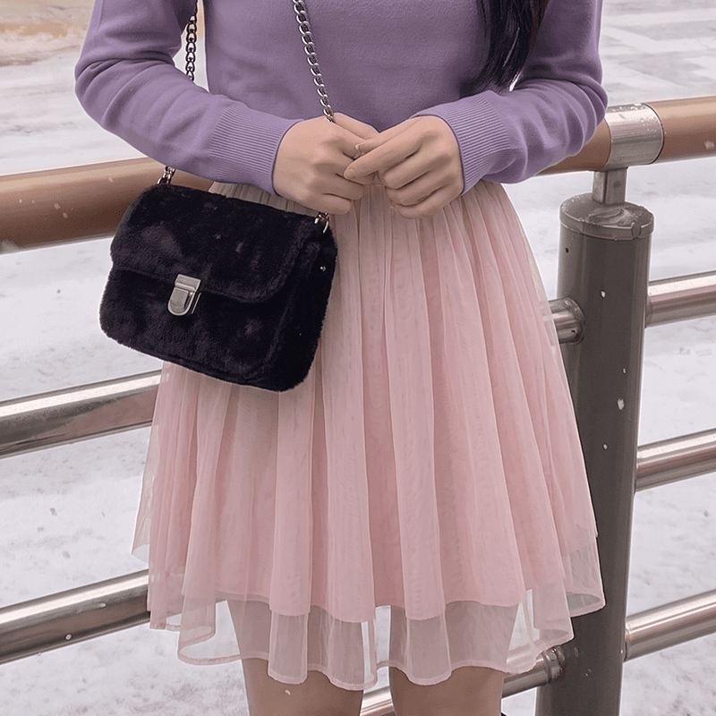 실사 빅 사이즈 여성 의류 부드러운 핑크색 Tulle 반신 스커트 여성 슬림해 보이는 루즈핏 우산 치마 표지 넓적 다리 다용도 한 마디 중간 스커트 이미지 4