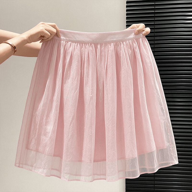실사 빅 사이즈 여성 의류 부드러운 핑크색 Tulle 반신 스커트 여성 슬림해 보이는 루즈핏 우산 치마 표지 넓적 다리 다용도 한 마디 중간 스커트 이미지 2